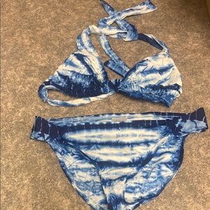 Lucky Brand Blue and White Tie-Dye Bikini